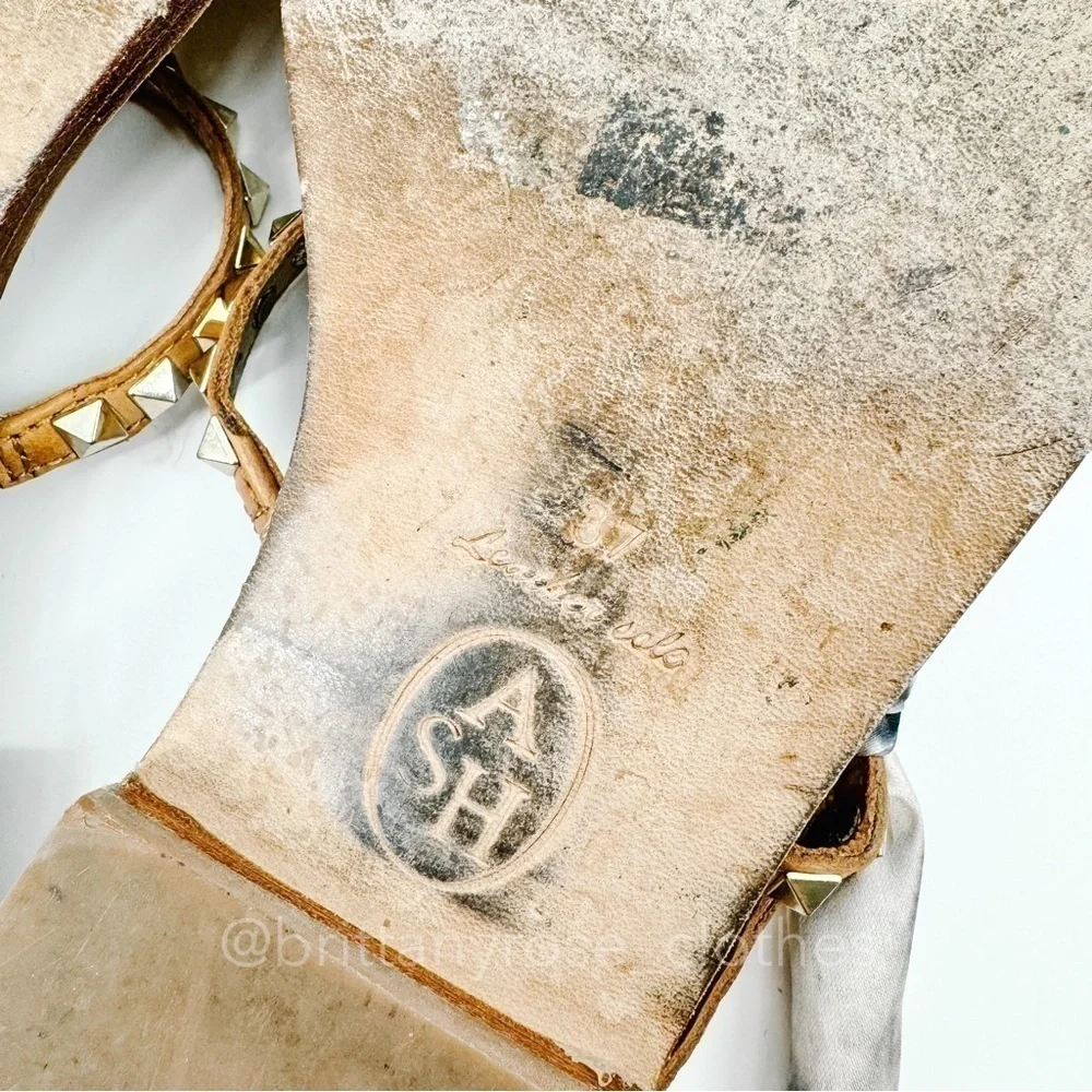 ASH Paprika Studded Leather Strappy Sandal in Nude/Floulard with Silk Scarf